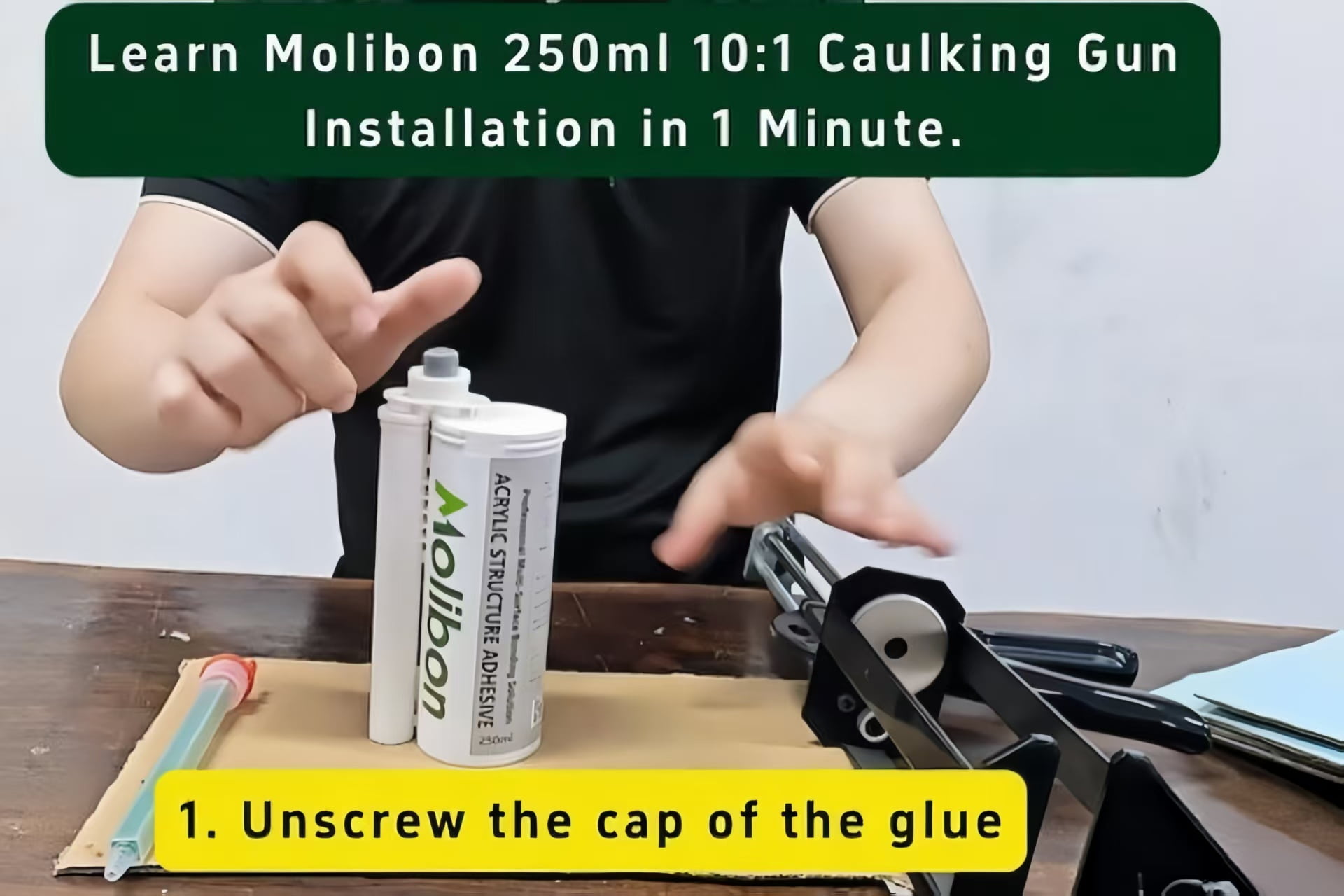 Aprenda a instalar a pistola de calafetagem Molibon 250ml 10:1 em 1 minuto