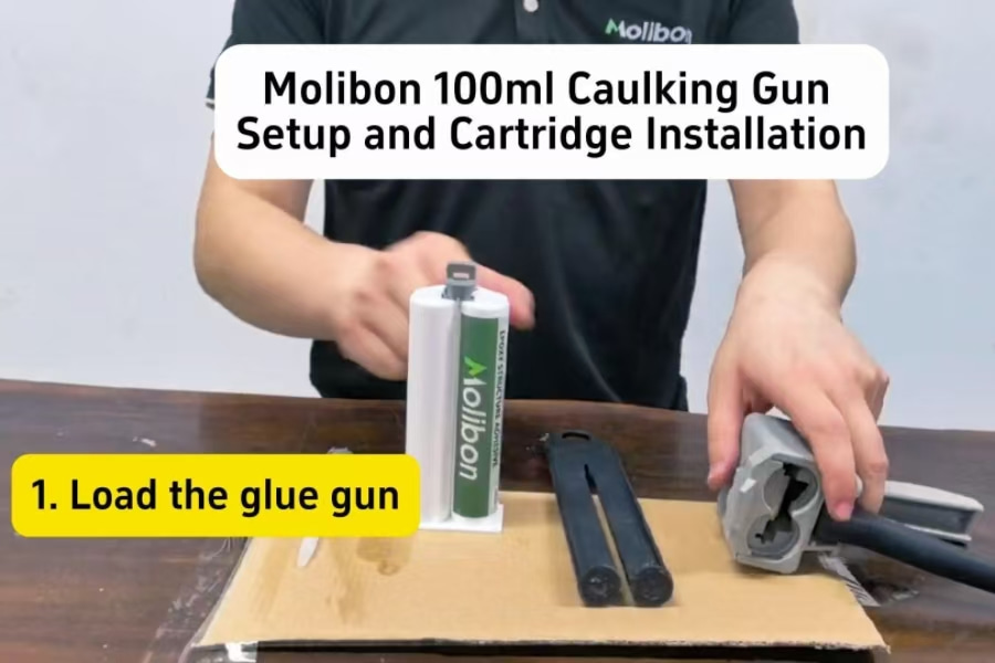 Configuração e instalação do cartucho da pistola de calafetagem Molibon 100ml